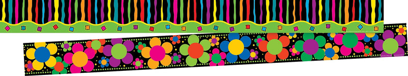 Barker Creek Double-Sided Border, 35" x 3", Neon Stripes & Flowers, 12/Pack (LL946)