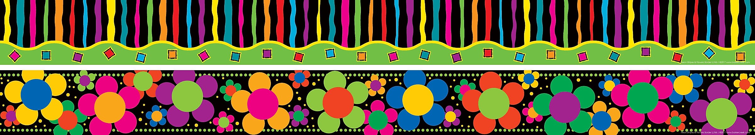 Barker Creek Double-Sided Border, 35" x 3", Neon Stripes & Flowers, 12/Pack (LL946)