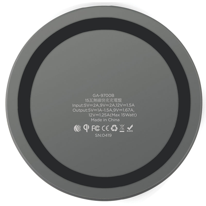 Gigastone Qi Certified Fast Wireless Charging Pad, Black, (GS-GA-9700B-R)