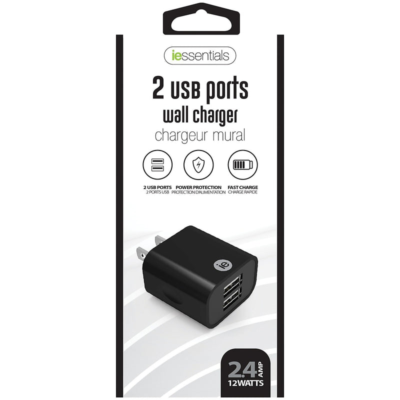 iEssentials Dual USB Wall Charger, 2.4-Amp, Black, (IEN-AC22A-BK)