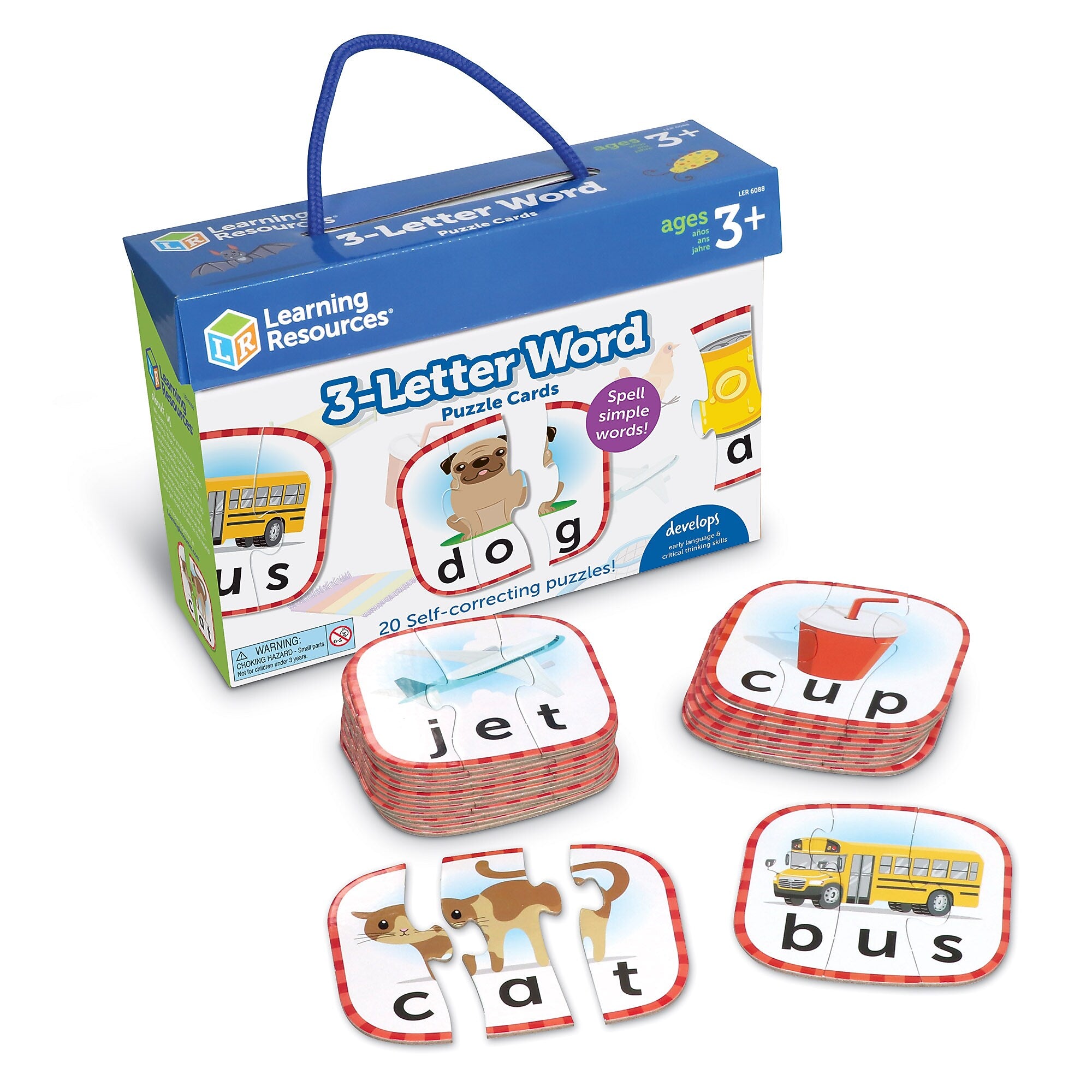Learning Resources 3-Letter Word Puzzle Cards Self Correcting Puzzles Manipulative (LER6088)