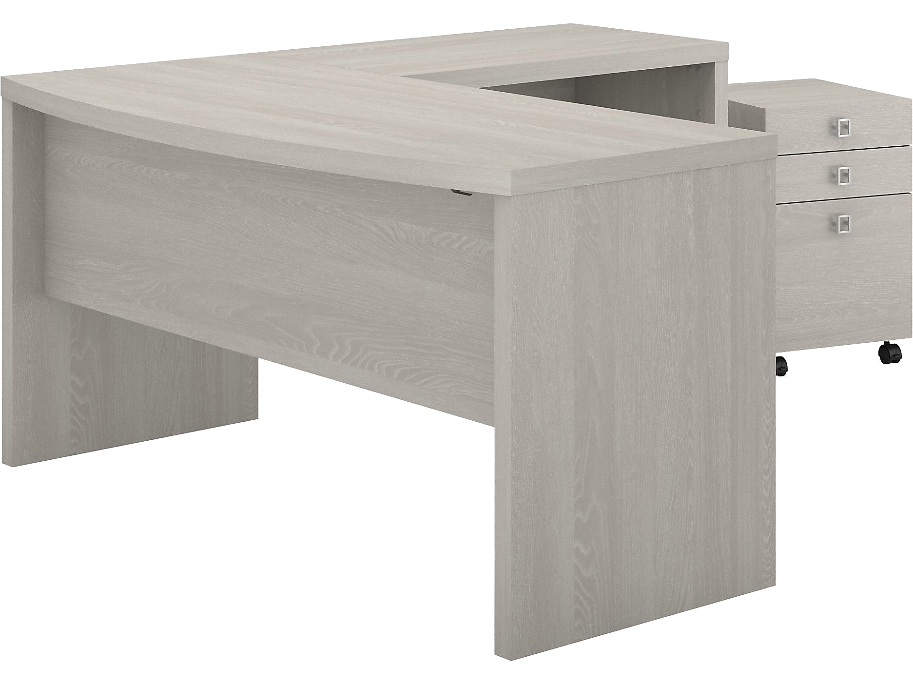 Bush Business Furniture Echo 60"W L Shaped Bow Front Desk with Mobile File Cabinet, Gray Sand (ECH007GS)