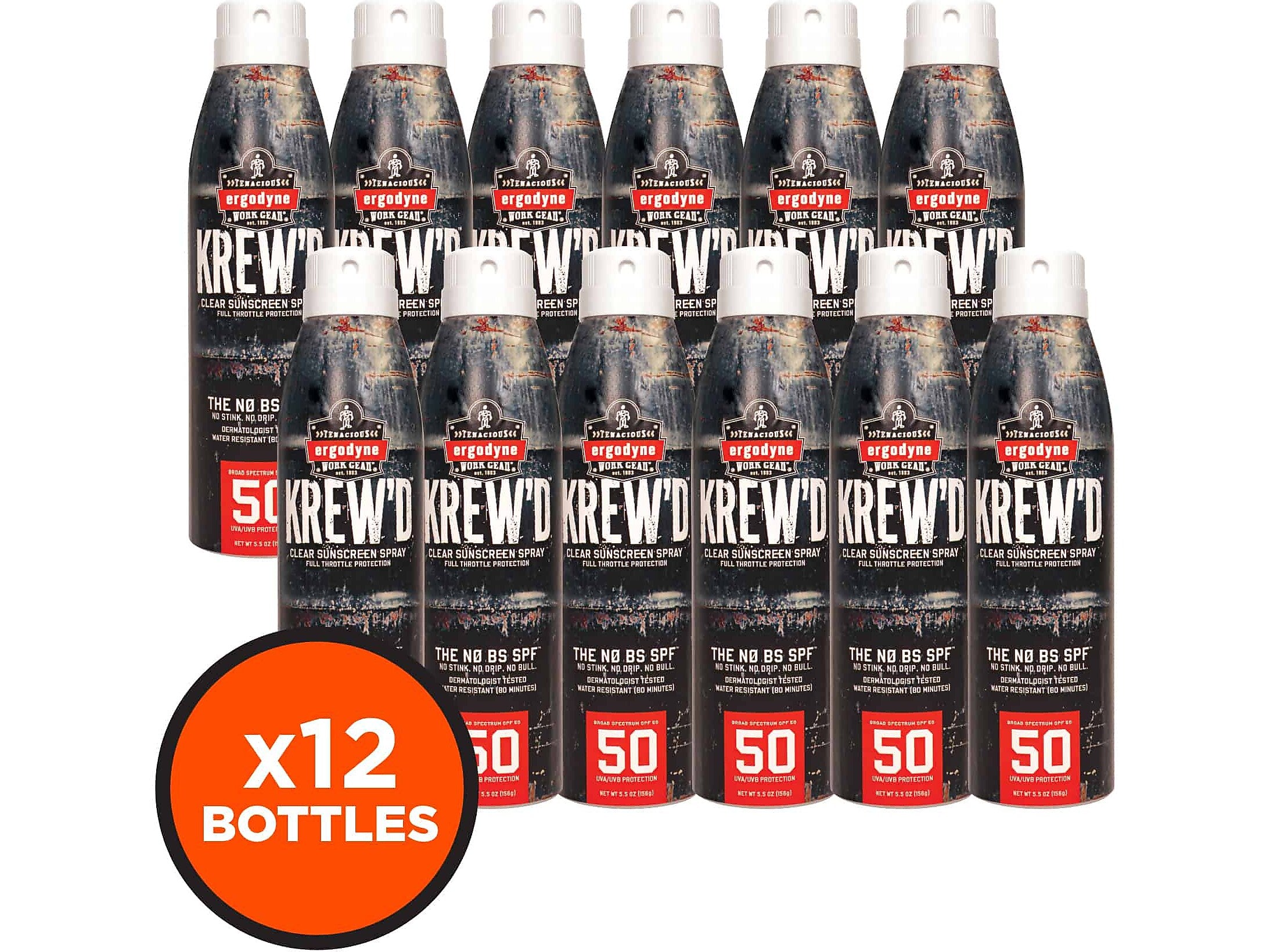 Ergodyne KREW'D Sunscreen Spray, SPF 50, 5.5 Oz., 12/Pack (16639)