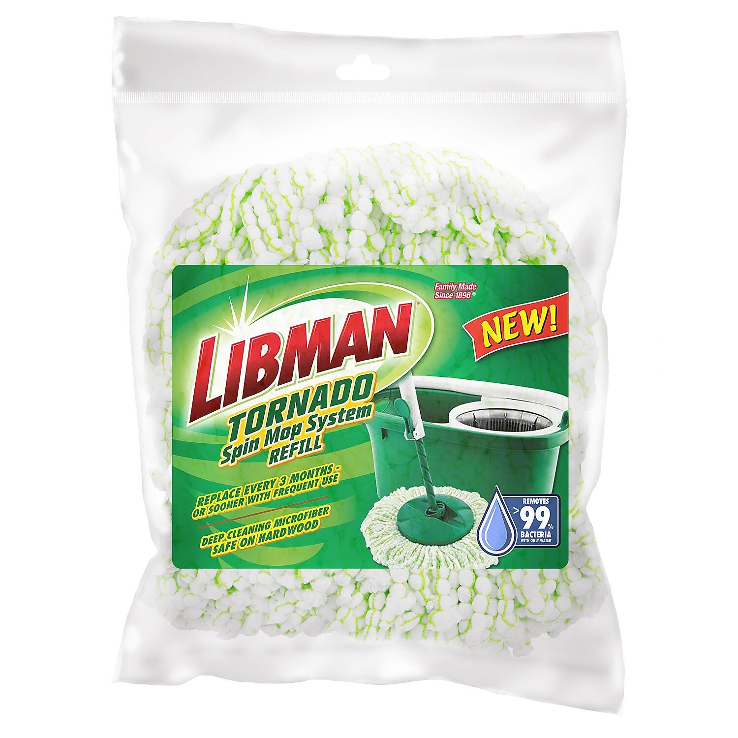 Libman Tornado Microfiber Spin Mop Head, Green/White, 4/Carton (1284004)