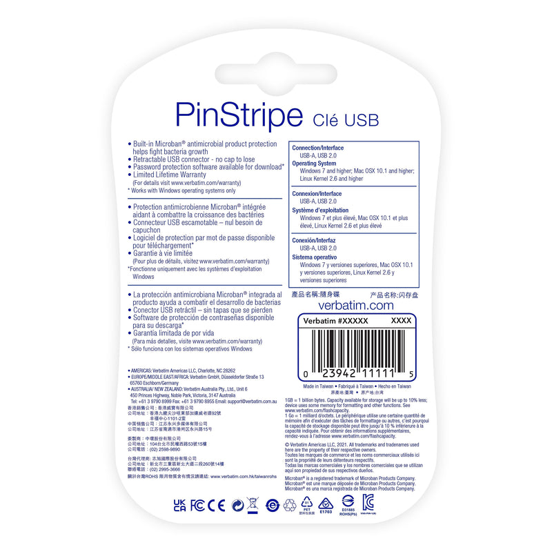 Verbatim PinStripe 16GB USB 2.0 Type A Flash Drive, Blue/Green (99149)