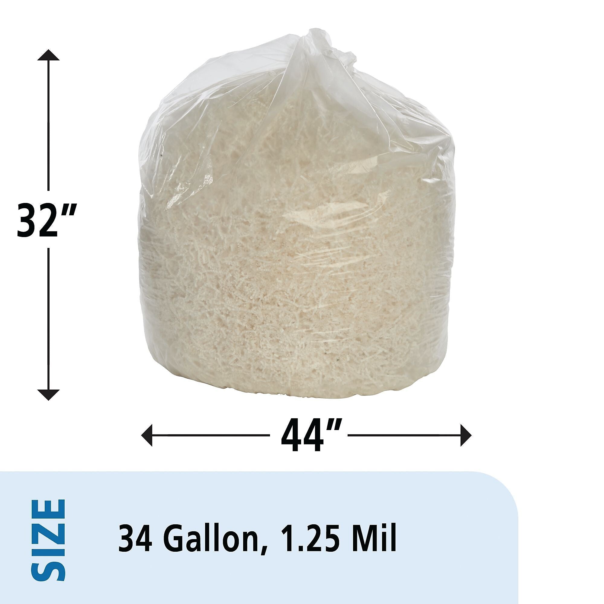 AbilityOne National Industries Plastic Bag, Heavy-Duty, 34 Gallon, Clear, 32" x 44", 125/Box