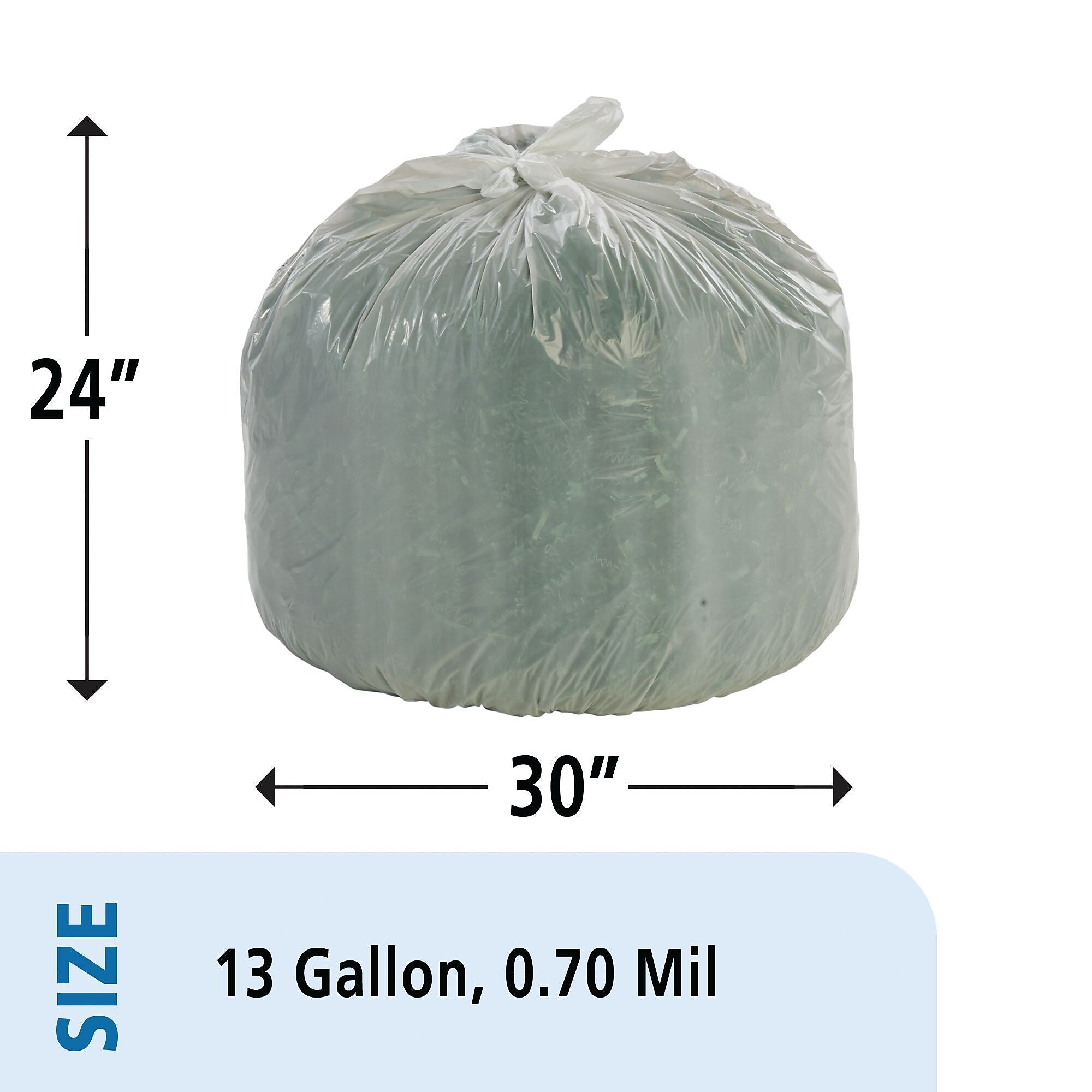 AbilityOne Controlled Life Cycle 13 Gallon Industrial Trash Bag, 30" x 24", Low Density, 0.7 mil, White, 120 Bags/BX (DGB13M120)