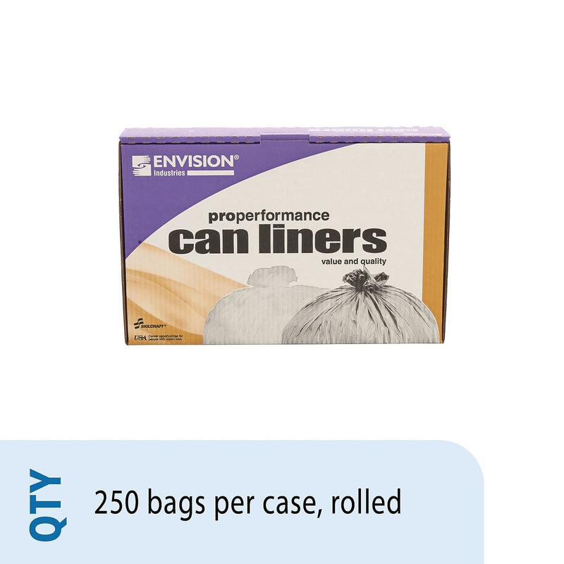 AbilityOne HDPE ProPerformance 40-45 Gallon Industrial Trash Bag, 40"x48", High Density, 12 mic, Natural, 250 Bags/BX, 10 Rolls