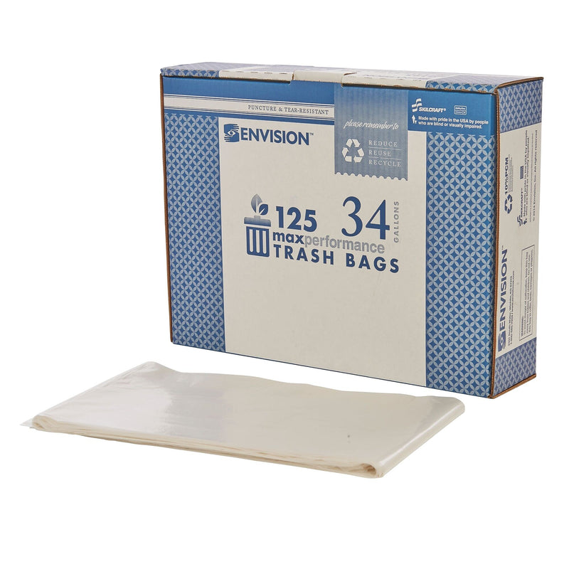 AbilityOne National Industries Plastic Bag, Heavy-Duty, 34 Gallon, Clear, 32" x 44", 125/Box