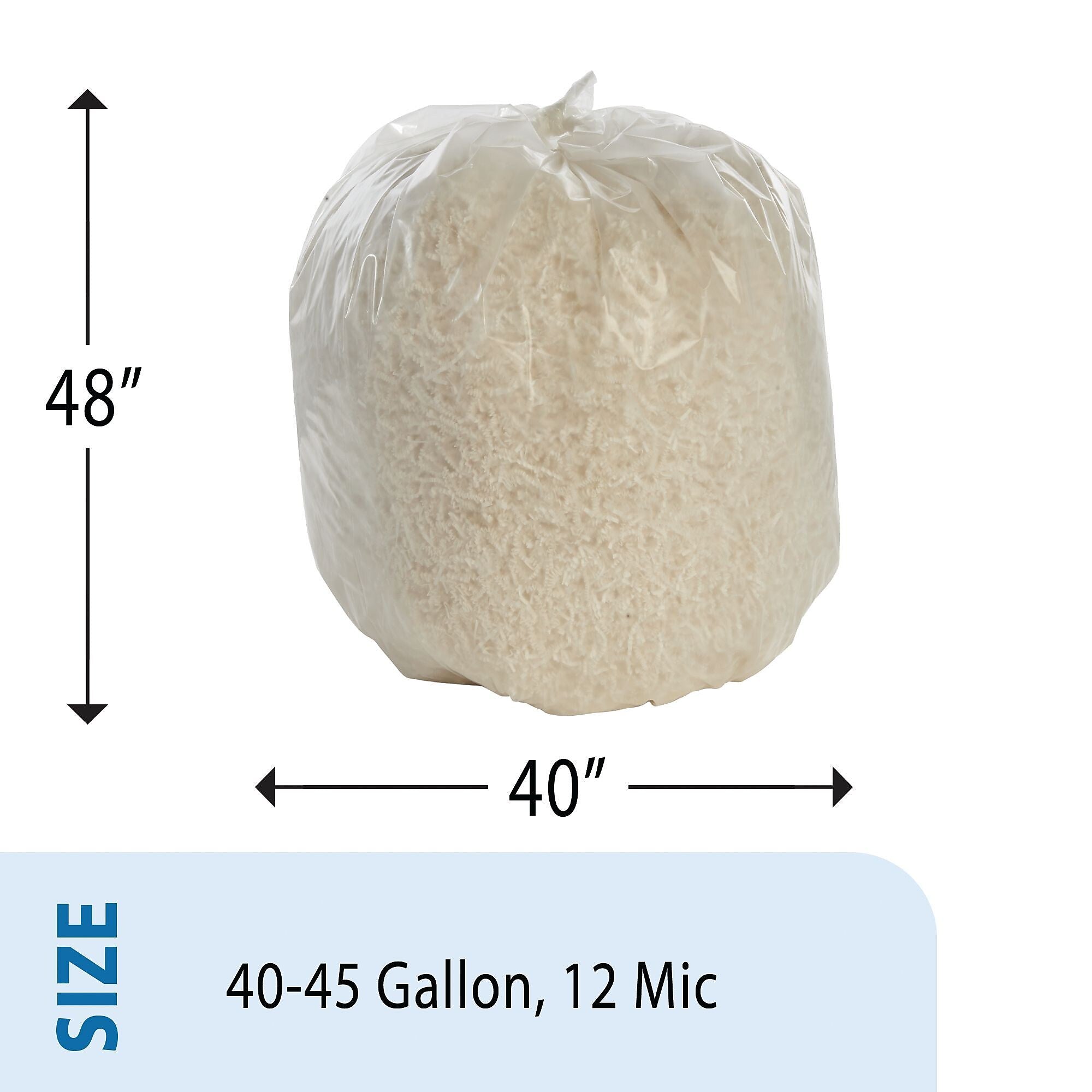AbilityOne HDPE ProPerformance 40-45 Gallon Industrial Trash Bag, 40"x48", High Density, 12 mic, Natural, 250 Bags/BX, 10 Rolls
