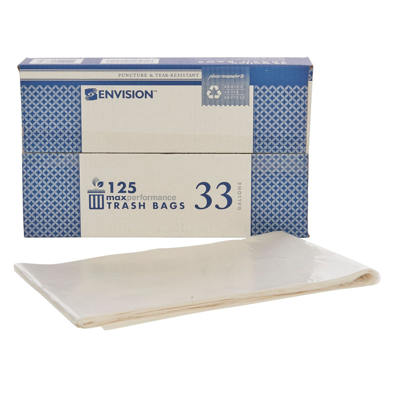 AbilityOne 33 Gallon Industrial Trash Bag, 33" x 39", Low Density, 0.7 mil, Clear, 125 Bags/Box (8105011839768)