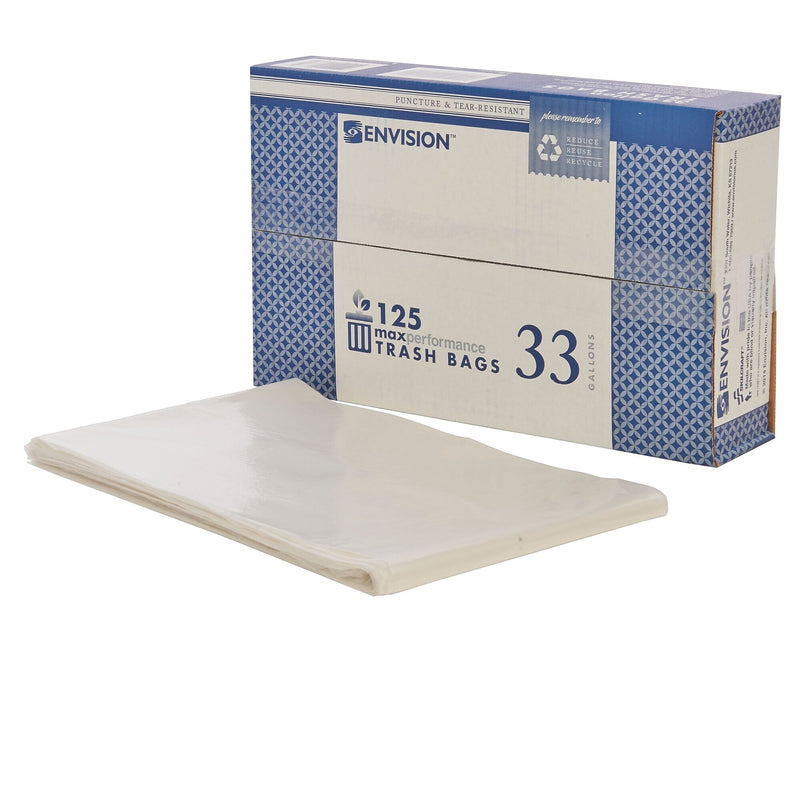 AbilityOne 33 Gallon Industrial Trash Bag, 33" x 39", Low Density, 0.7 mil, Clear, 125 Bags/Box (8105011839768)