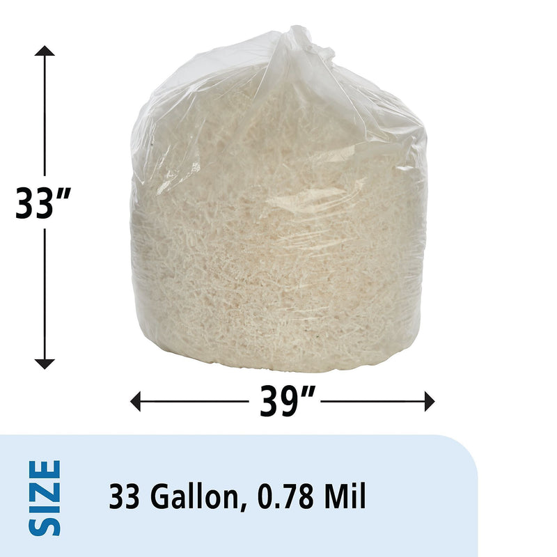 AbilityOne 33 Gallon Industrial Trash Bag, 33" x 39", Low Density, 0.7 mil, Clear, 125 Bags/Box (8105011839768)