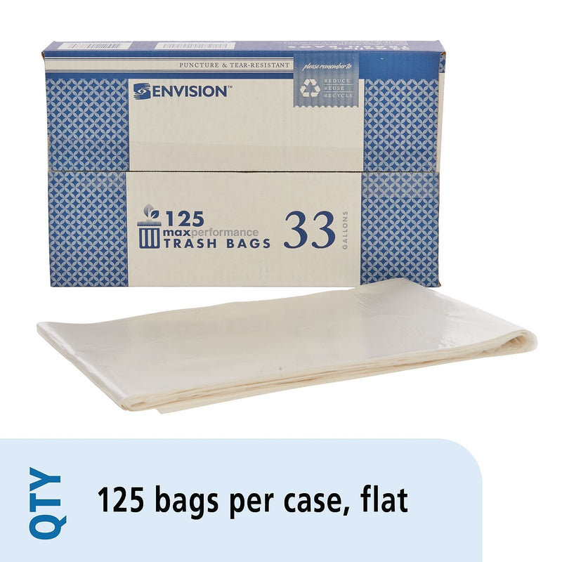 AbilityOne 33 Gallon Industrial Trash Bag, 33" x 39", Low Density, 0.7 mil, Clear, 125 Bags/Box (8105011839768)