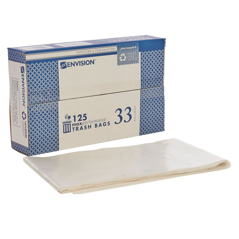 AbilityOne 33 Gallon Industrial Trash Bag, 33" x 39", Low Density, 0.7 mil, Clear, 125 Bags/Box (8105011839768)