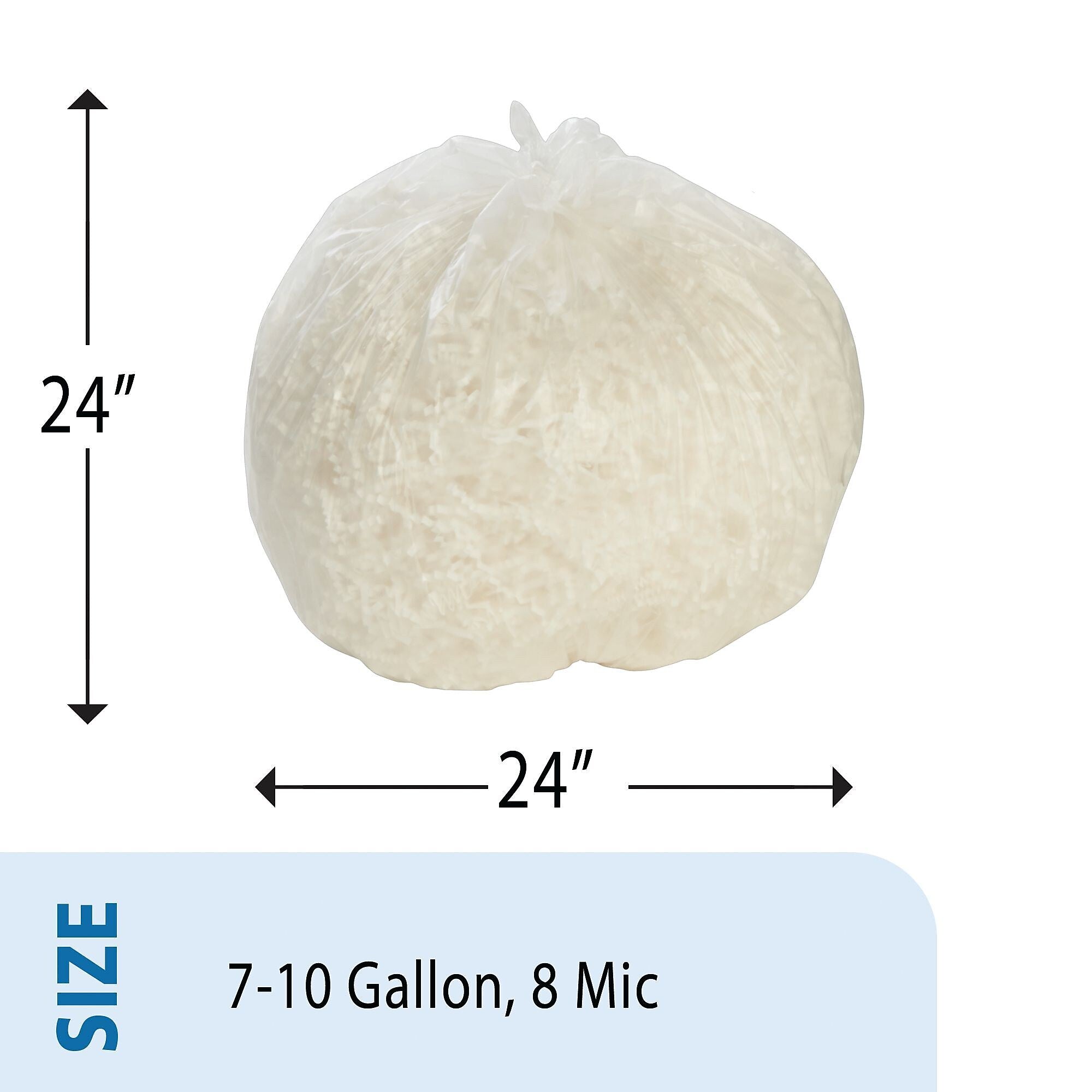 AbilityOne 7-10 Gallon Industrial Trash Bag, 24" x 24", High Density, 8 mic, Natural, 1000 Bags/Box (8105015171363)