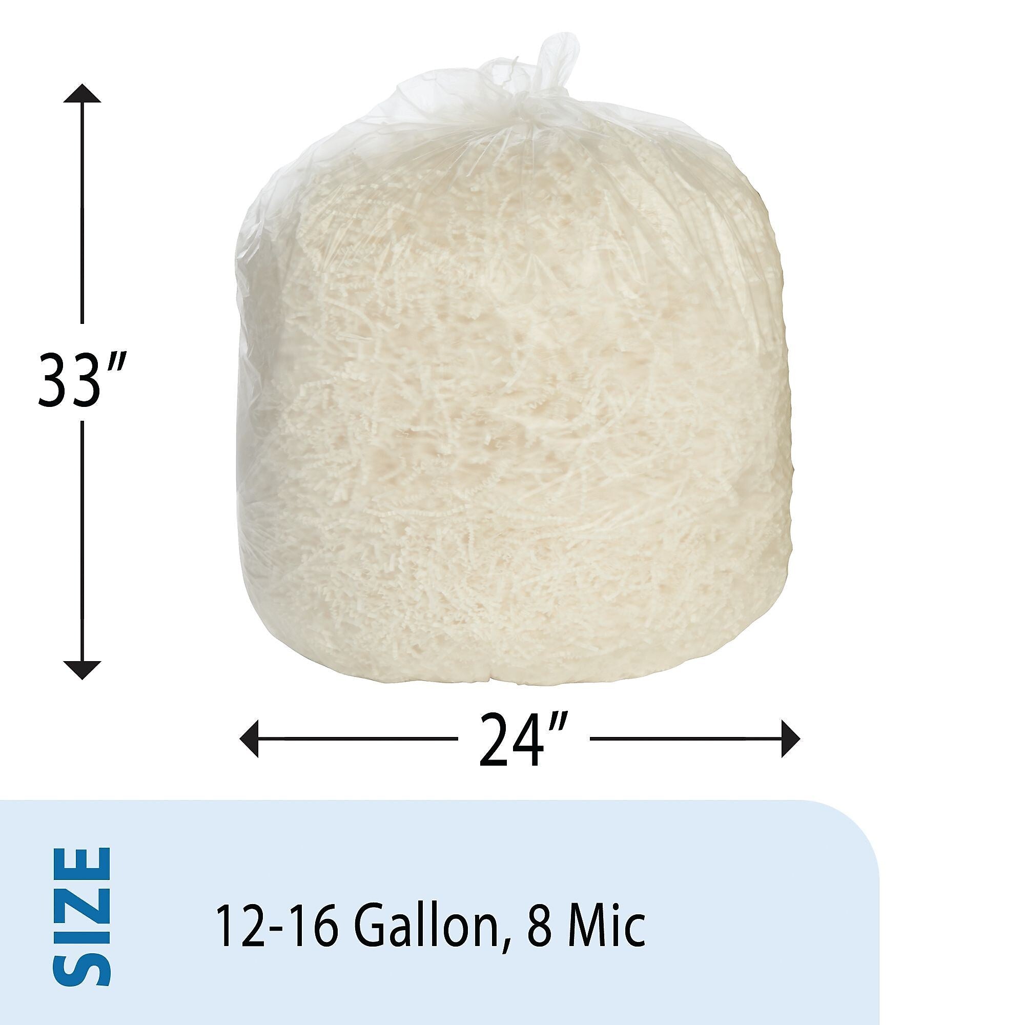 AbilityOne HDPE ProPerformance 12-16 Gallon Industrial Trash Bag, 24"x33", High Density, 8 mic, Natural, 1000 Bags/BX (HD1216L)