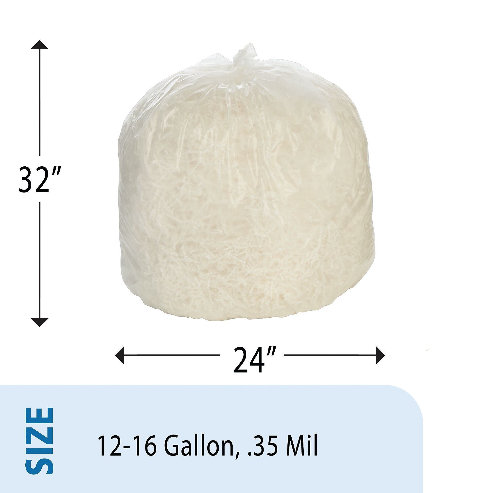 AbilityOne Envision LLDPE 12-16 Gallon Industrial Trash Bag, 24" x 32", Low Density, 0.35 mil, Clear, 500 Bags/Box (LD1216L)