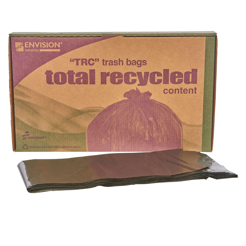 AbilityOne Envision 65 Gallon Industrial Trash Bag, 50" x 51", Low Density, 1.5 mil, Brown/Black, 100 Bags/Box (8105013862428)