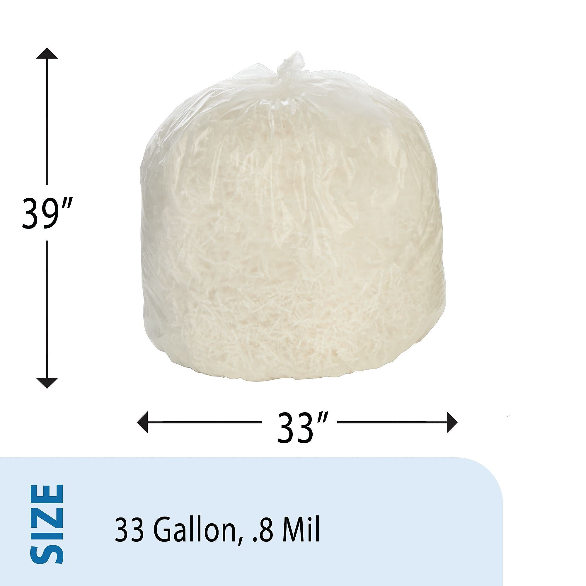 AbilityOne Envision LLDPE 33 Gallon Industrial Trash Bag, 33" x 39", Low Density, 0.8 mil, Clear, 250 Bags/Box (8105015171353)