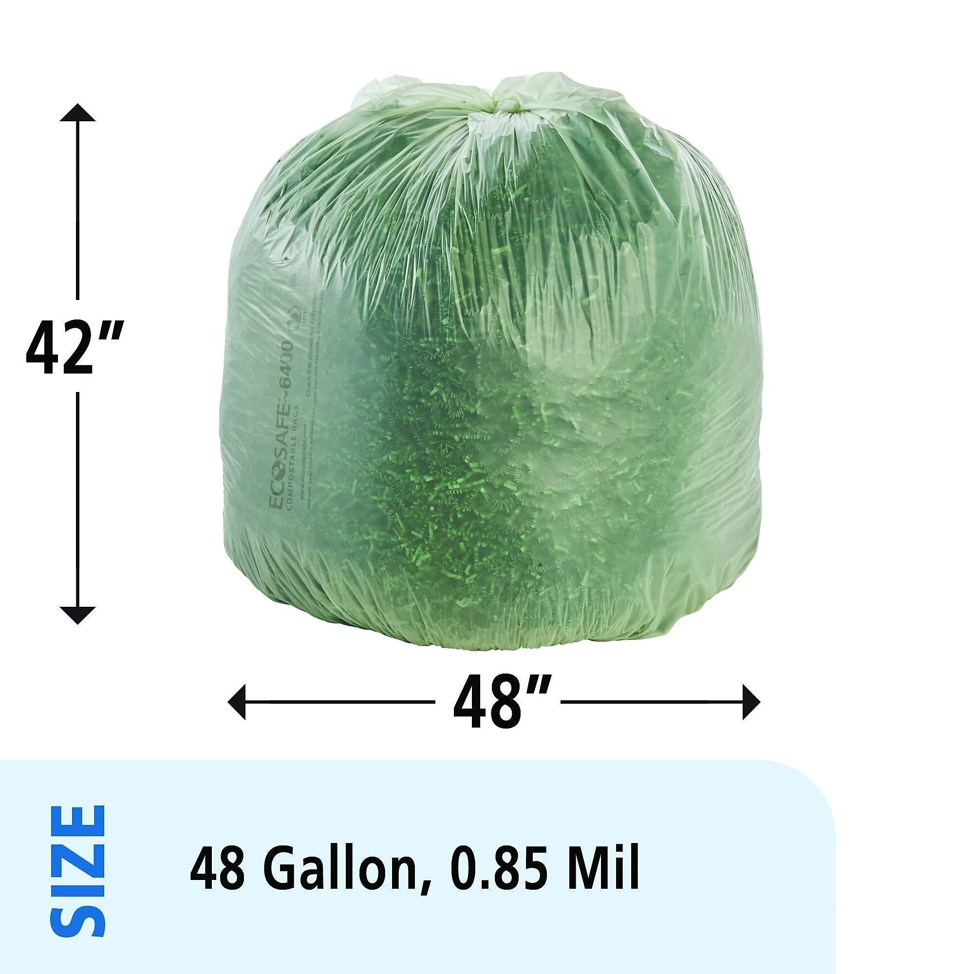 Stout EcoSafe-6400 -48 Gallon Industrial Trash Bag, 42" x 48", Low Density, .85 mil, Green, 40 Bags/Box (STOE4248E85)