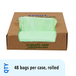 Stout EcoSafe-6400 30 Gallon Compostable Industrial Trash Bag, 30" x 39", Low Density, 1.1 mil, Green, 48 Bags/Box, 4 Rolls