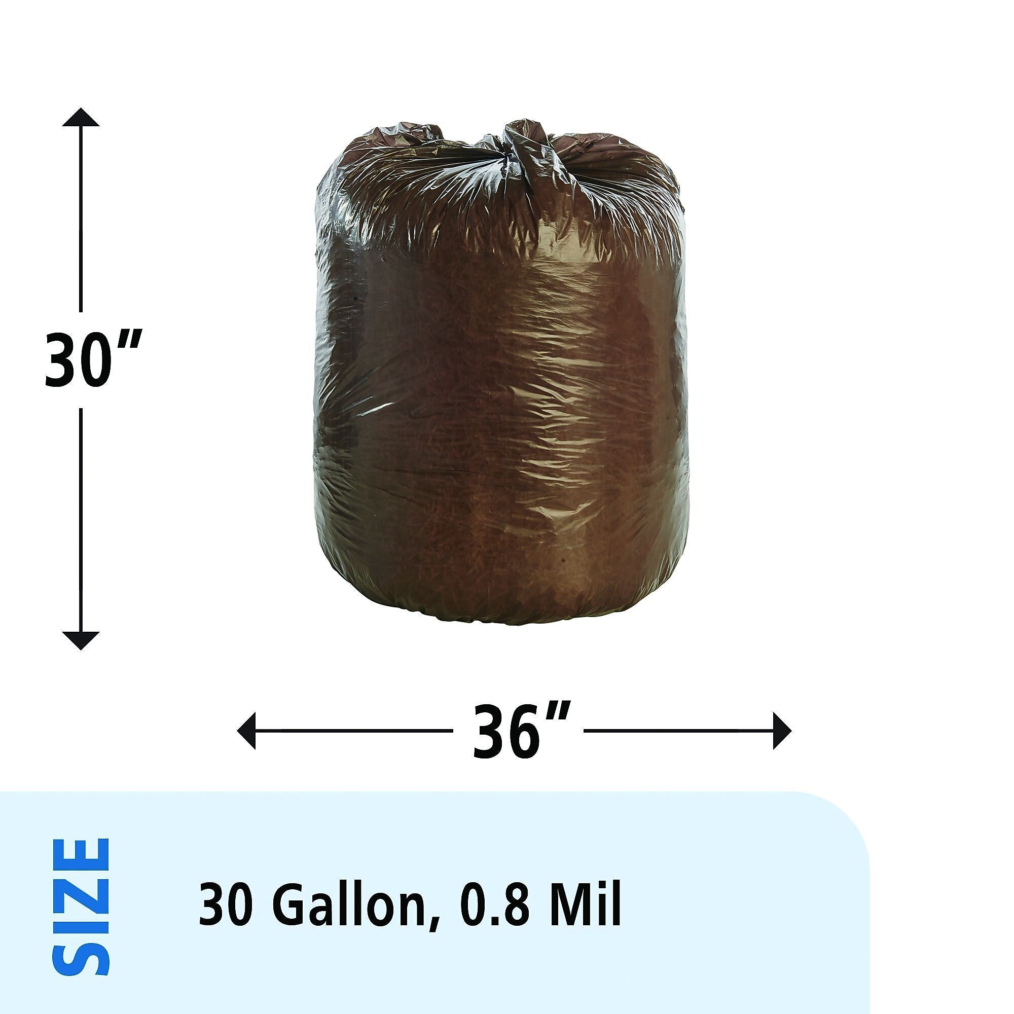 Stout Controlled Life Cycle 30 Gallon Industrial Trash Bag, 30" x 36", Low Density, 0.8 mil, Brown, 60 Bags/Box, 3 Rolls