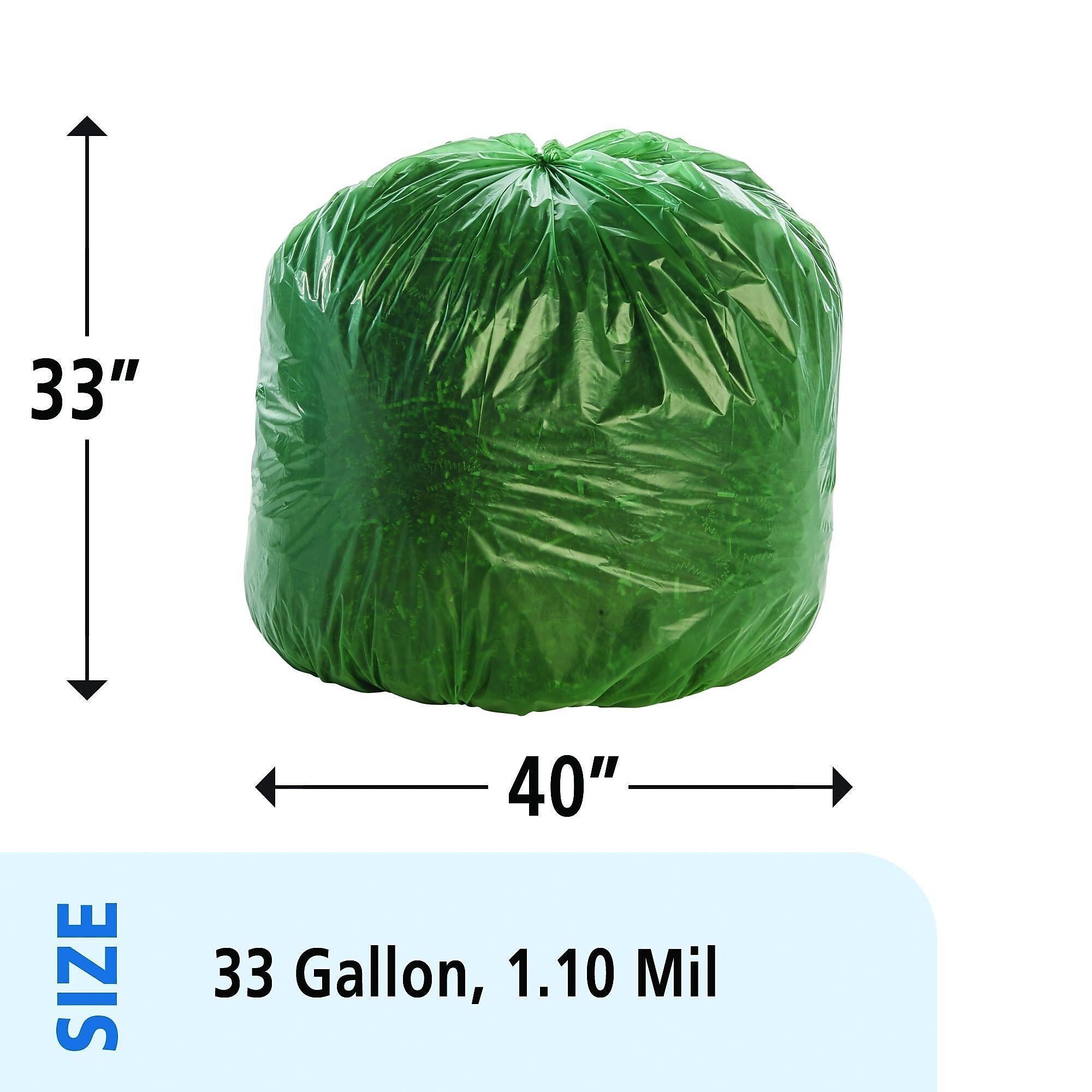 Envision Controlled Life Cycle 33 Gallon Industrial Trash Bag, 33" x 40", Low Density, Green, 40 Bags/Box, 2 Rolls