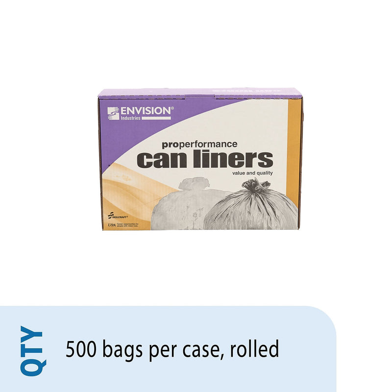 AbilityOne Natl Industries Coreless High-Density Can Liners, 30 Gallon,10 Microns, 30" x 37", Natural, 500/Carton (NIBH303710C)