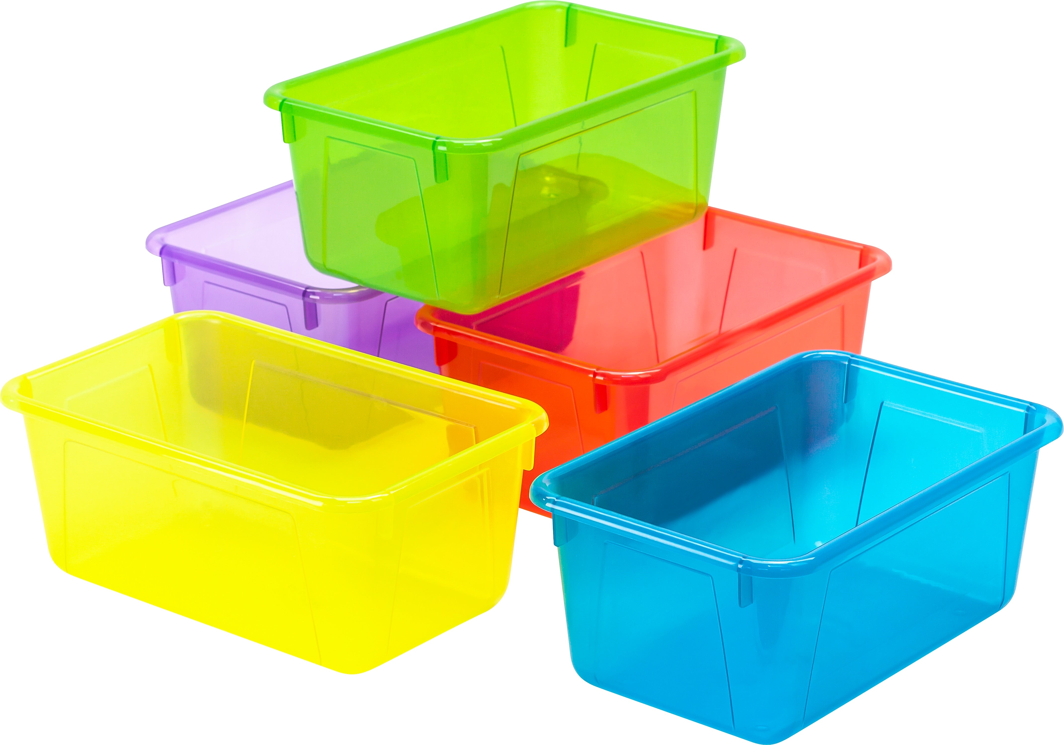 Storex Plastic Small Cubby Bins, 5.1" x 7.8" x 12.2", Assorted Colors, 5/Carton (62490U05C)