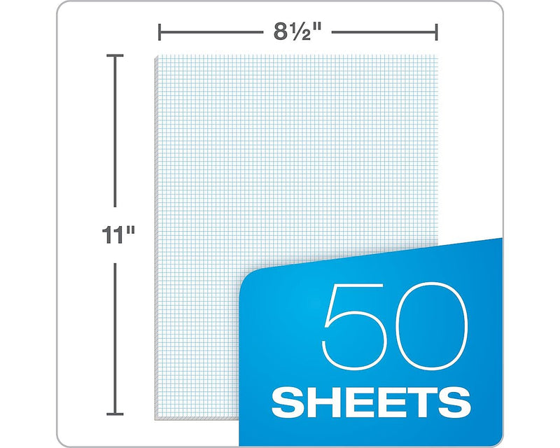 Ampad Graph Writing Pad 8-1/2x11", Quad Ruling Graph Paper, 8 Squares/Inch, White, 50 Sheets/Pad