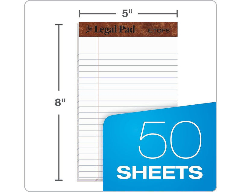 TOPS Legal Junior Notepads, 5" x 8", Narrow Ruled, White, 50 Sheets/Pad, 12 Pads/Pack (TOP 7500)