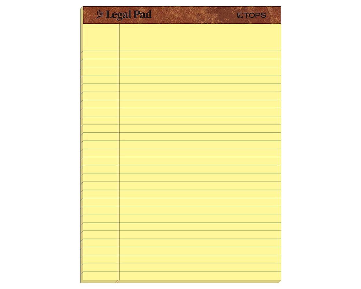 TOPS Legal Pad Notepad, 8.5" x 11.75", Wide Ruled, Canary, 50 Sheets/Pad, Dozen (7532)