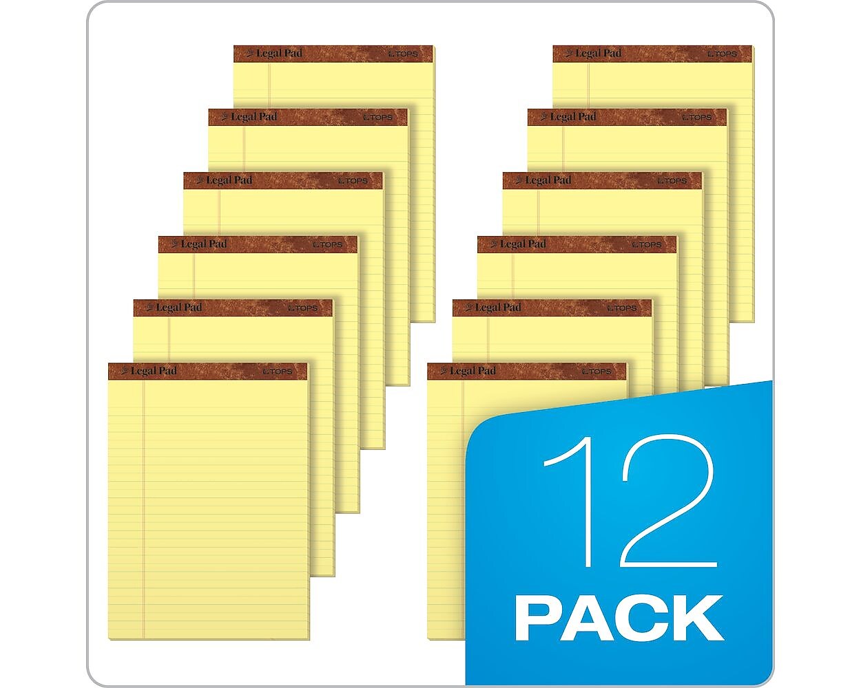 TOPS Legal Pad Notepad, 8.5" x 11.75", Wide Ruled, Canary, 50 Sheets/Pad, Dozen (7532)