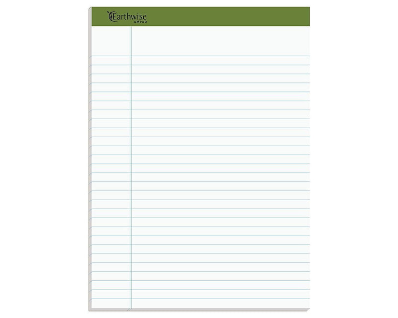Ampad Earthwise Notepads, 8.5" x 11.75", Wide Ruled, White, 50 Sheets/Pad, 12 Pads/Pack (TOP 20-172R)