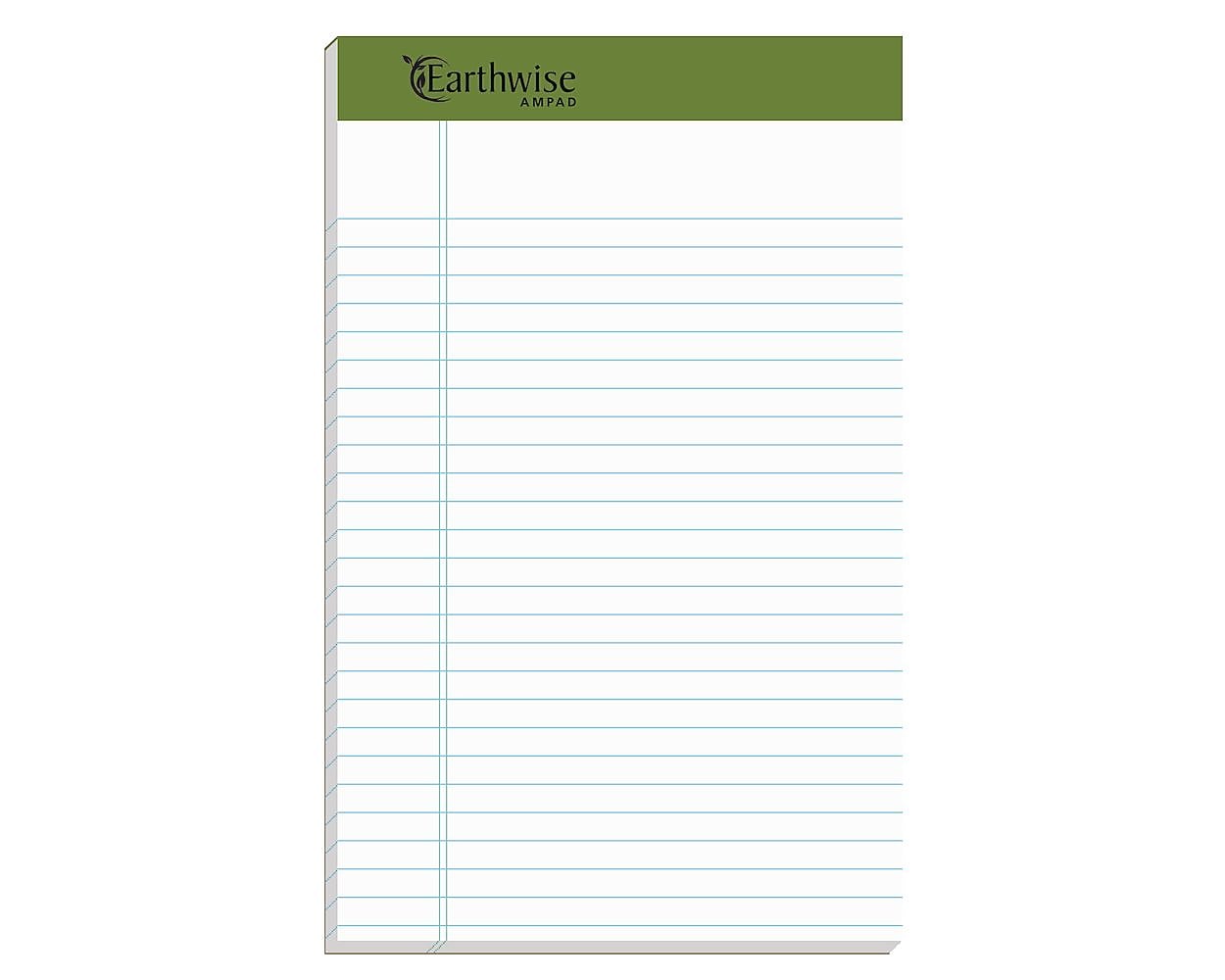 Ampad Earthwise 100% Recycled Ruled Pad,  5x8", Jr. Legal Ruling, White, 50 Sheets/Pad, 12 Pads/Pack (20152)