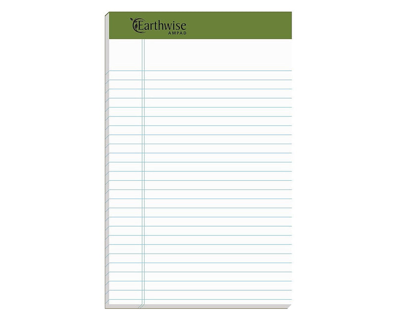 Ampad Earthwise 100% Recycled Ruled Pad,  5x8", Jr. Legal Ruling, White, 50 Sheets/Pad, 12 Pads/Pack (20152)