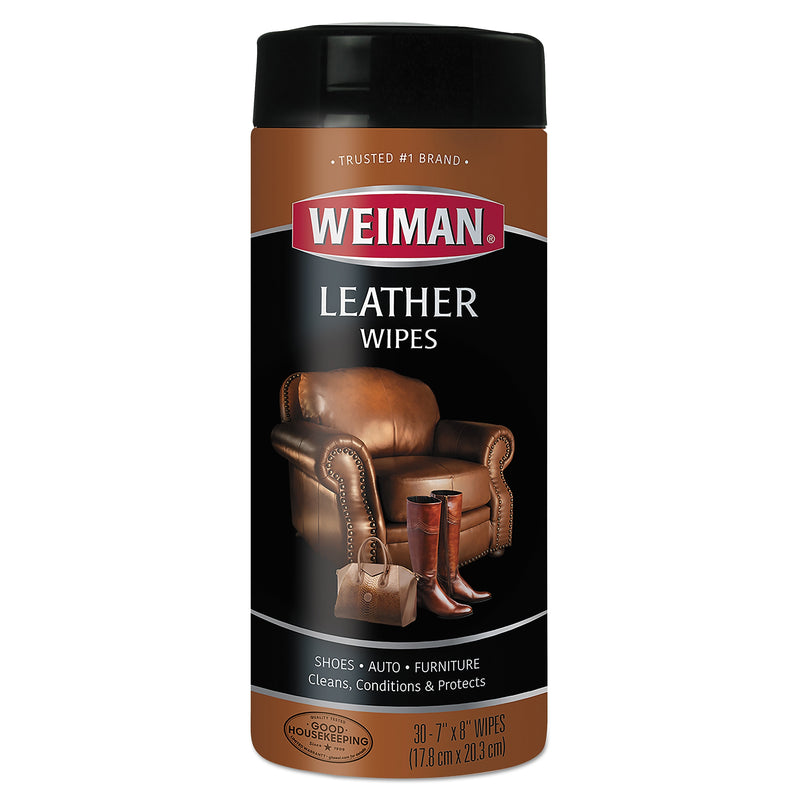 WEIMAN Leather Wipes, 30 Wipes/Canister, 4 Canisters/Carton (WMN91CT)