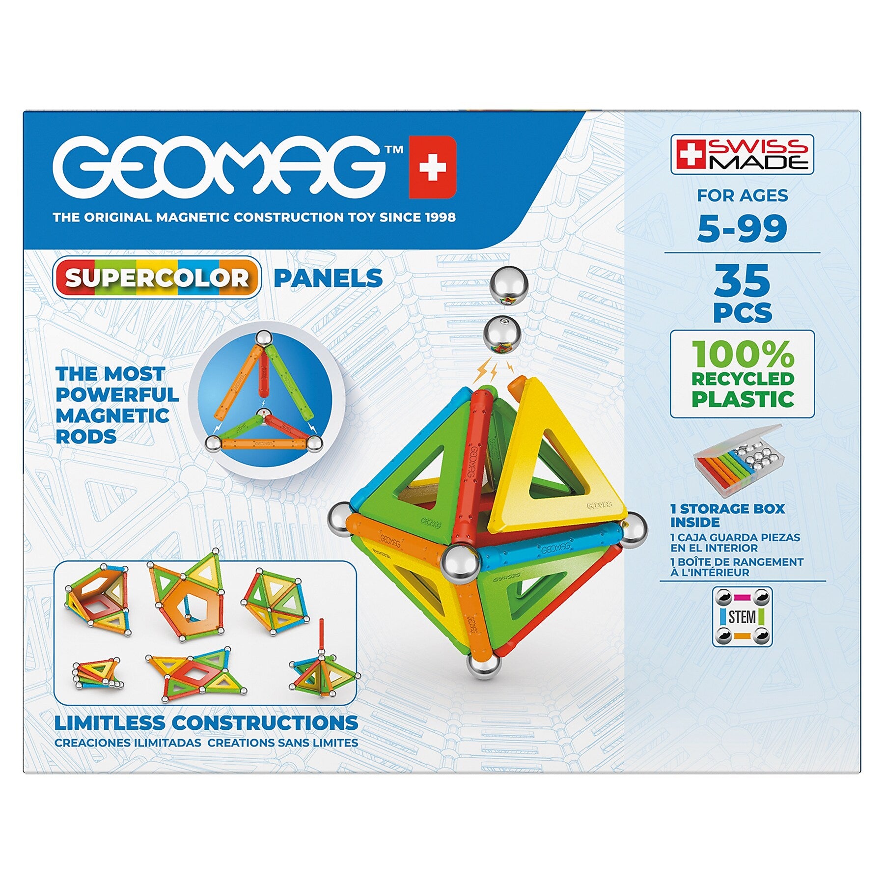 Geomag Supercolor Panels Building Sets, 35 Pieces/Pack (GMW377)