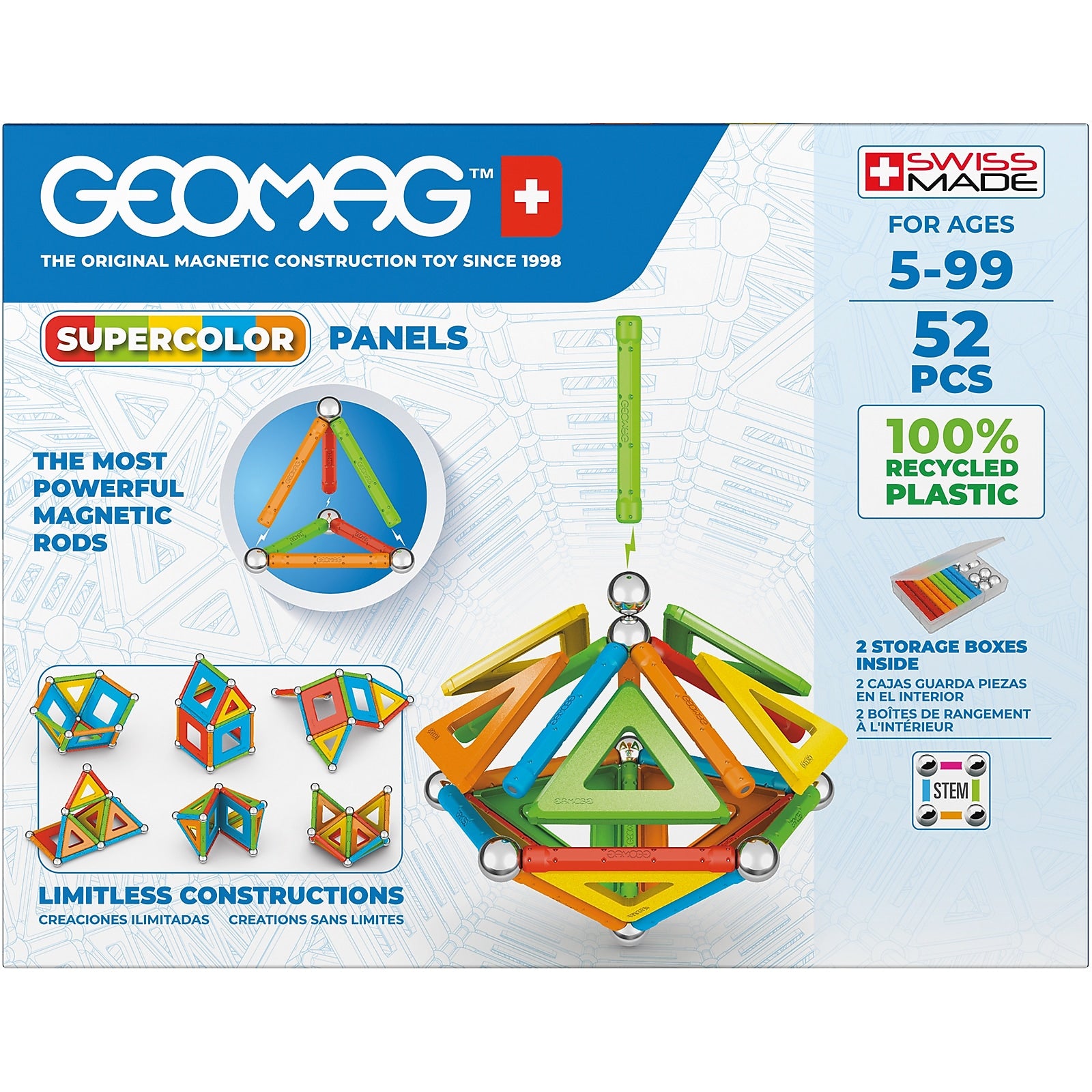 Geomag Supercolor Panels Building Sets, 52 Pieces/Pack (GMW378)