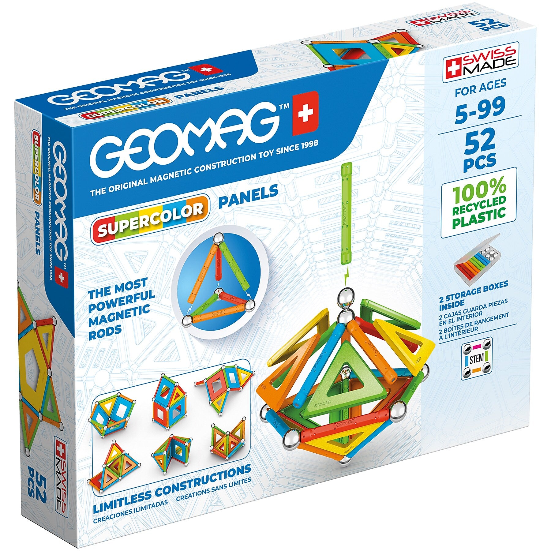 Geomag Supercolor Panels Building Sets, 52 Pieces/Pack (GMW378)