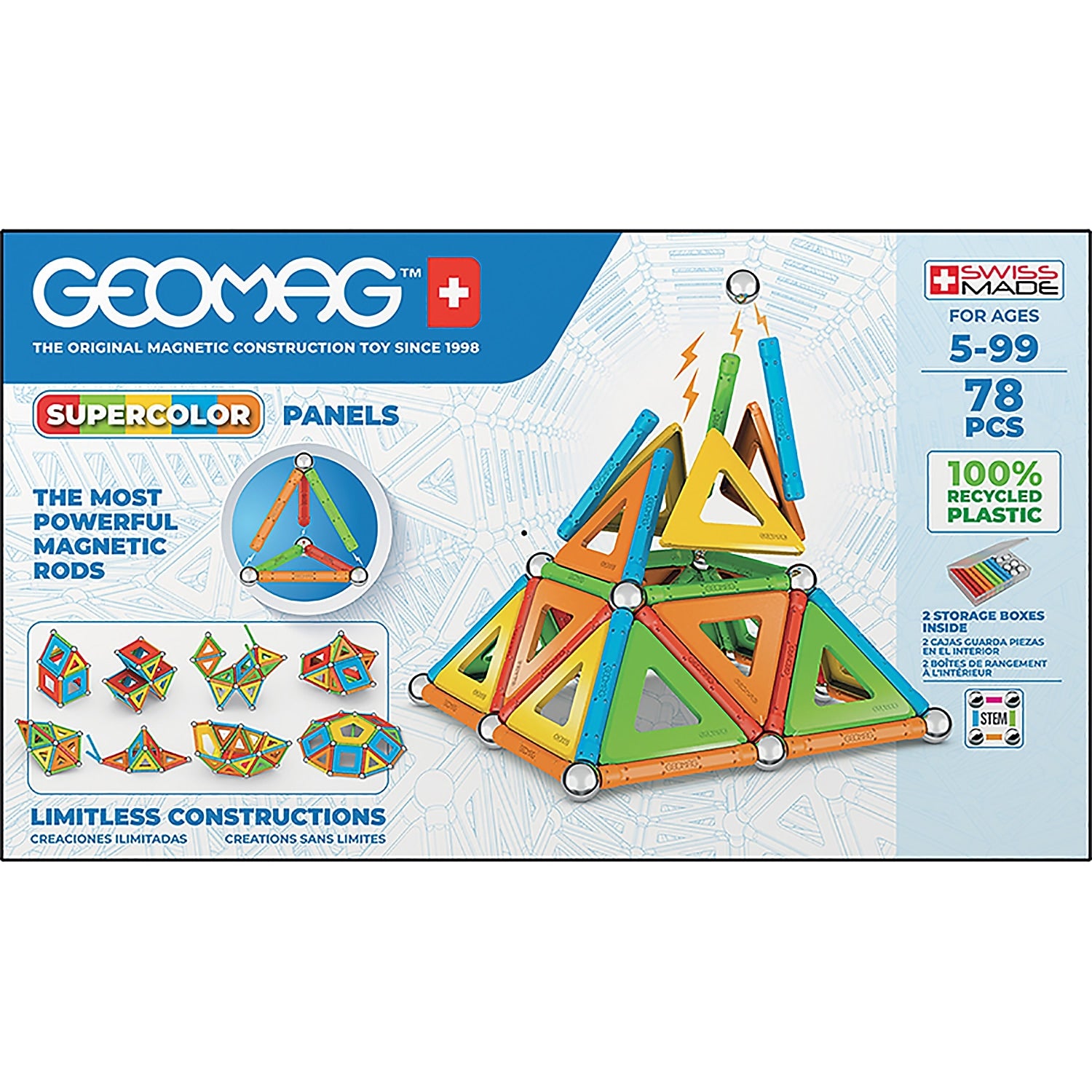 Geomag Supercolor Panels Building Sets, 78 Pieces/Pack (GMW379)