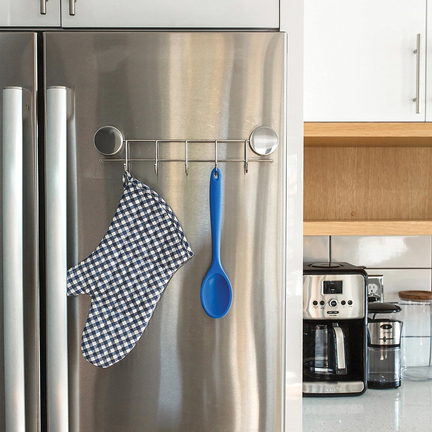 Better Houseware Stainless Steel Magnetic 5-Hook Utensil Rack, Silver (2408)
