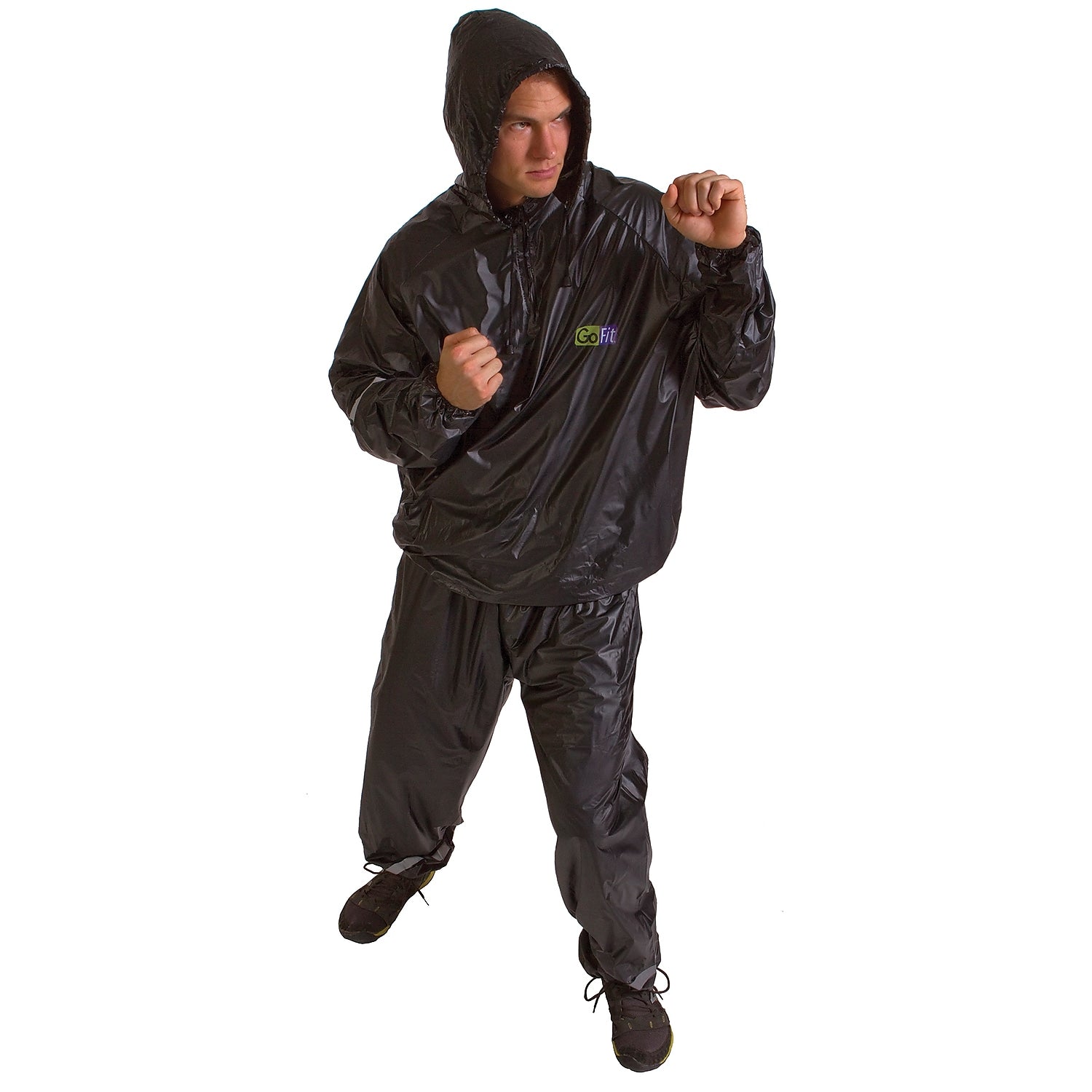 Gofit Black 2-Piece Hooded Sweat Suit, Small/Medium (GF-TTH-S/M)