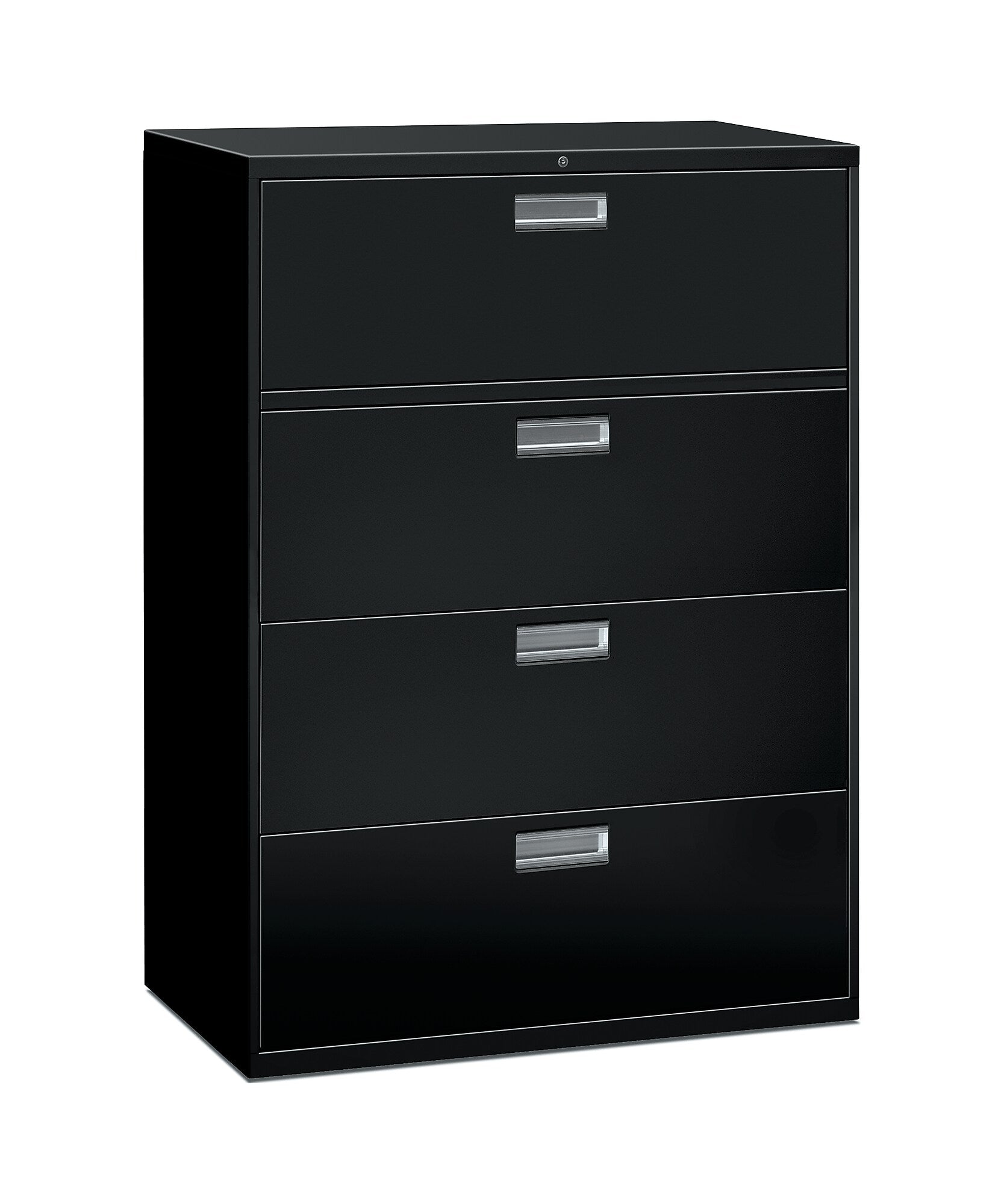 HON Brigade 600 Series 4-Drawer Lateral File Cabinet, Locking, Letter/Legal, Black, 42"W (HON694LP)