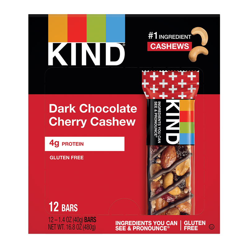 KIND PLUS Gluten Free Dark Chocolate Cherry Cashew Nut Bar, 12 Bars/Box (PHW17250)