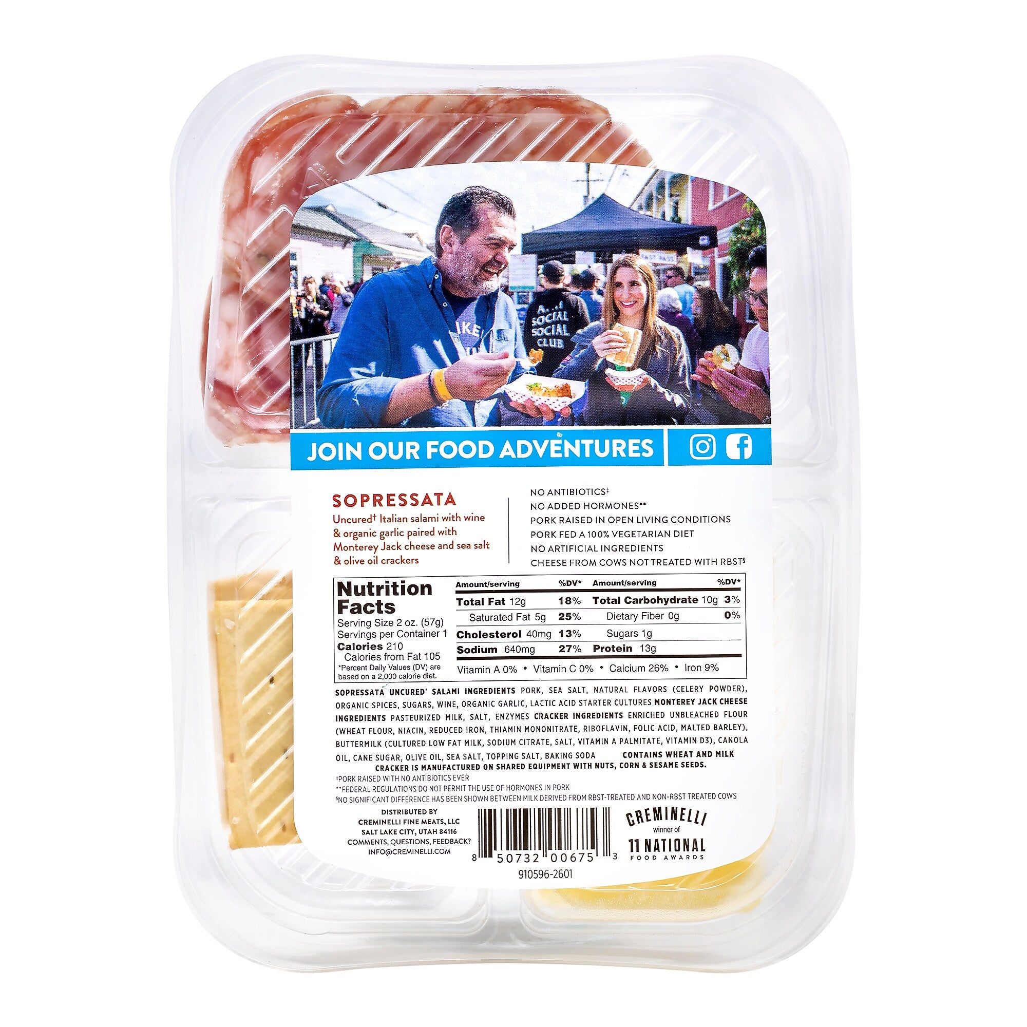 Creminelli Sopressata, Monterey Jack Cheese, Crackers, 0.5, 4/Pack (220-02085)