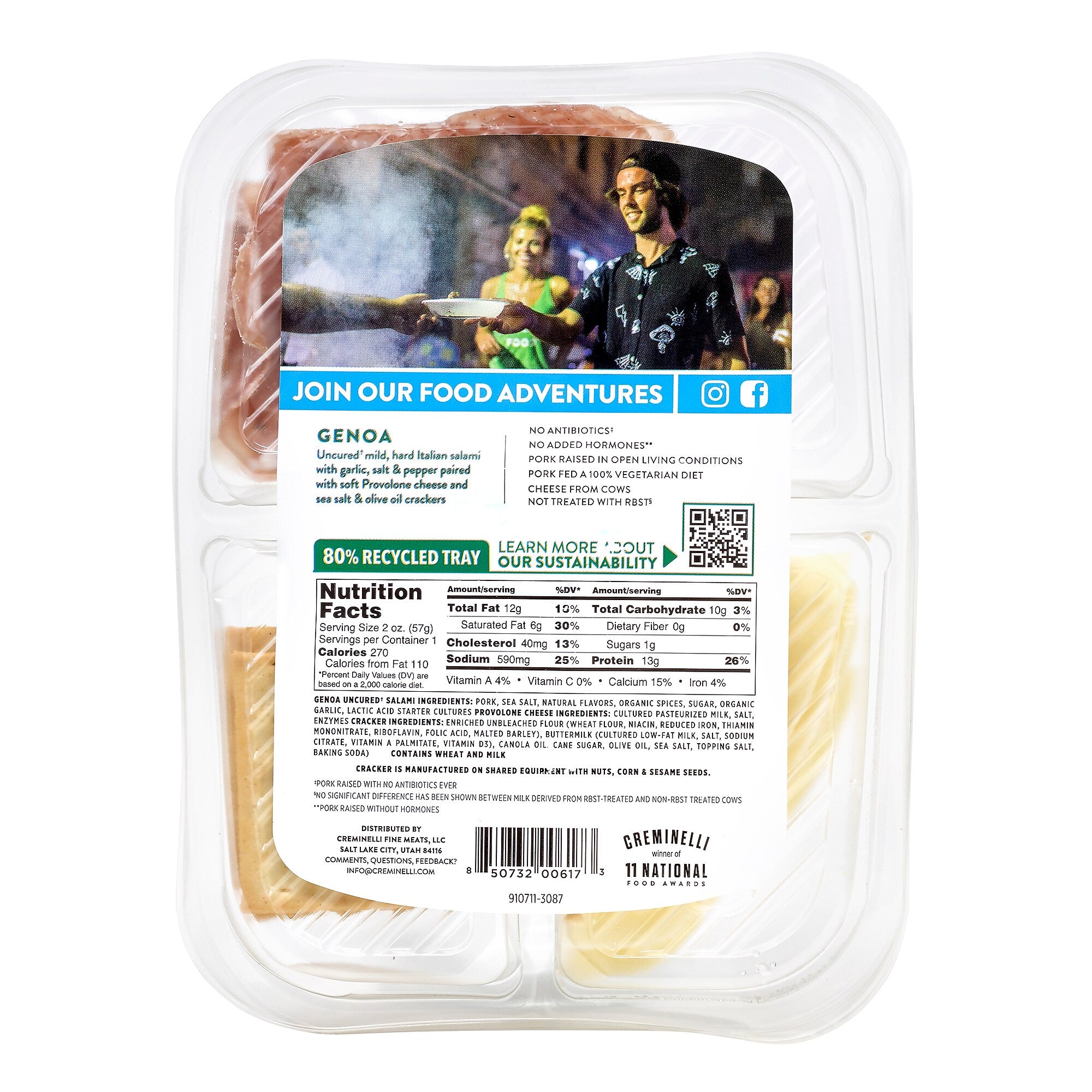 Creminelli Genoa, Provolone Cheese, Crackers, 0.5, 4/Pack (220-02086)