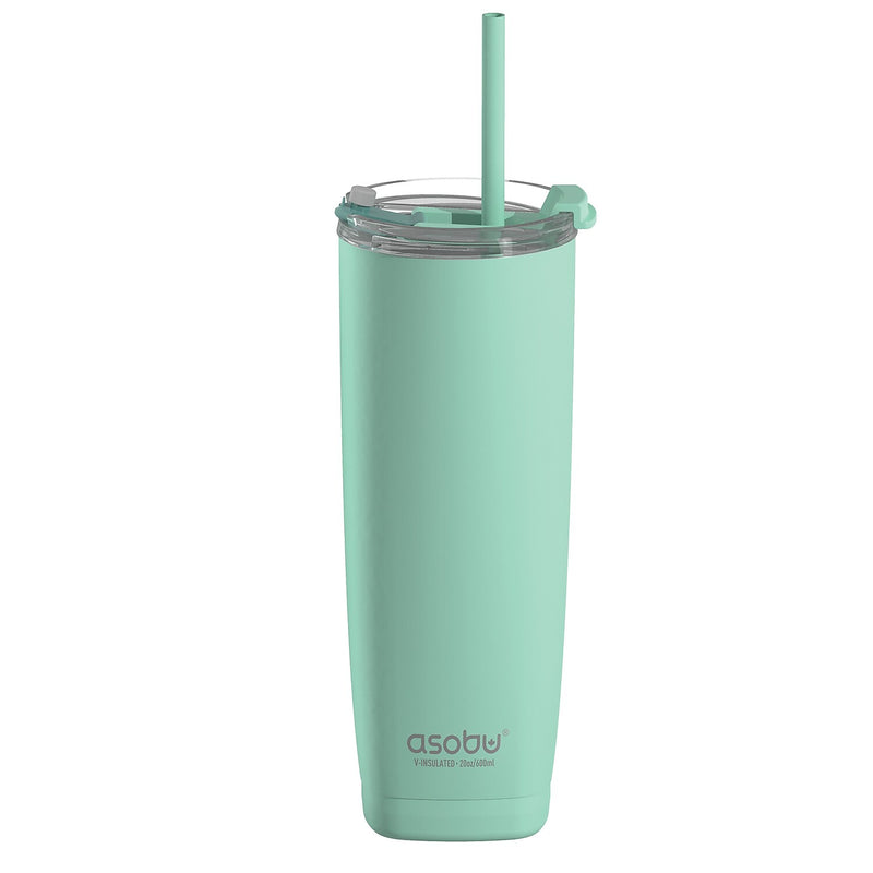 ASOBU 20-Ounce Aquilina Double-Wall-Insulated Stainless Steel Tumbler with Straw, Mint Green (NA-BF23MINT)