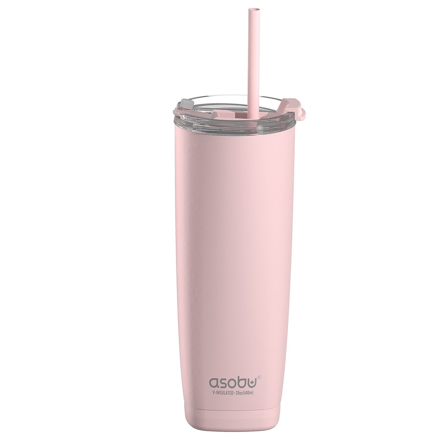 ASOBU 20-Ounce Aquilina Double-Wall-Insulated Stainless Steel Tumbler with Straw, Pink (NA-BF23P)